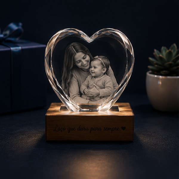 Luminária Coração de Cristal Vínculo Eterno – Edição Mães e Filhos