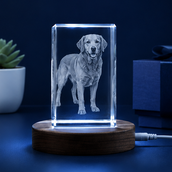 Luminária em Cristal Retrato Fiel – Edição Homenagem Pet