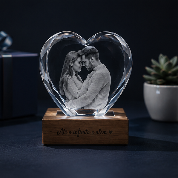 Luminária em Cristal Formato Coração com Frase – Edição Casal