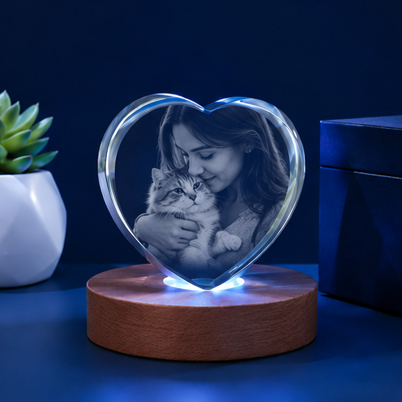 Luminária Coração de Cristal Amor Fiel – Edição Família e Pets