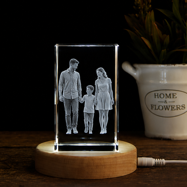 Luminária em Cristal Retrato Fiel – Edição Memória em Família