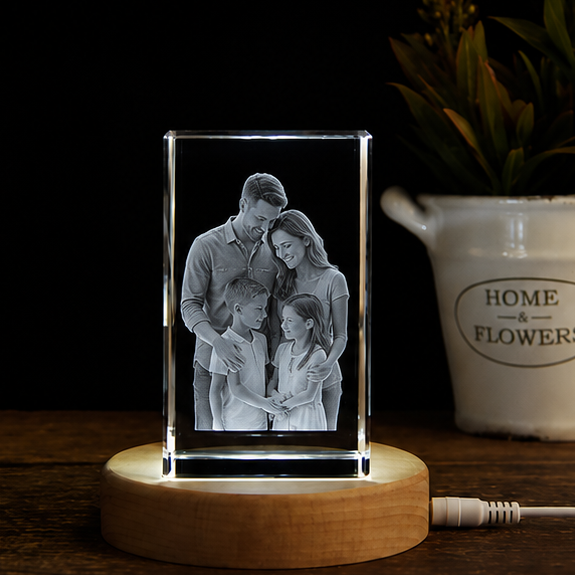Luminária em Cristal Retrato Fiel – Edição Memória em Família