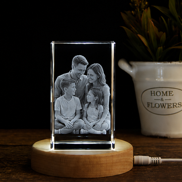 Luminária em Cristal Retrato Fiel – Edição Memória em Família