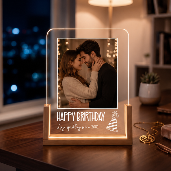 Luminária em Acrílico com Foto e Frase – Edição Casal