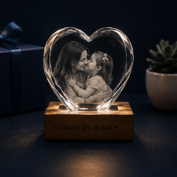 Luminária Coração de Cristal Vínculo Eterno – Edição Mães e Filhos