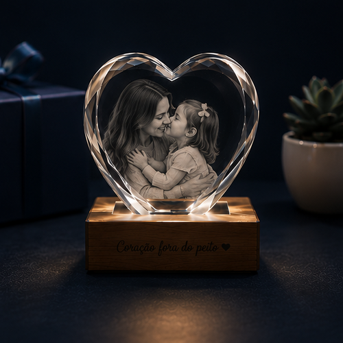 Luminária Coração de Cristal Vínculo Eterno – Edição Mães e Filhos