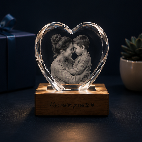 Luminária Coração de Cristal Vínculo Eterno – Edição Mães e Filhos