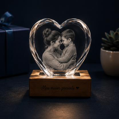 Luminária Coração de Cristal Vínculo Eterno – Edição Mães e Filhos