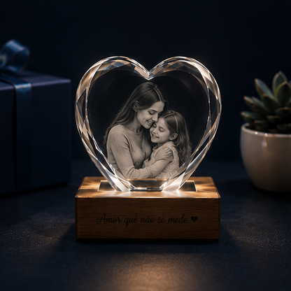 Luminária Coração de Cristal Vínculo Eterno – Edição Mães e Filhos