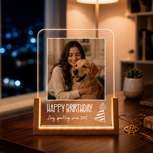 Luminária Porta-Retrato Acrílico Celebração – Edição Aniversário Pet