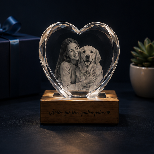 Luminária Coração de Cristal Amor Fiel – Edição Pets