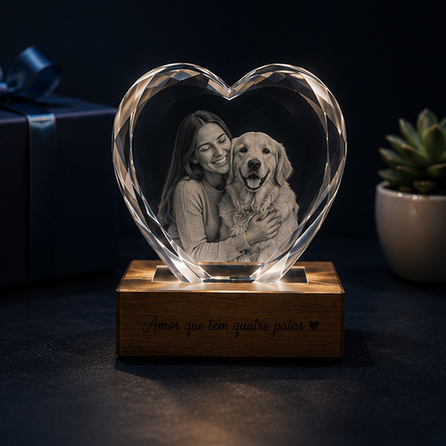 Luminária Coração de Cristal Amor Fiel – Edição Pets