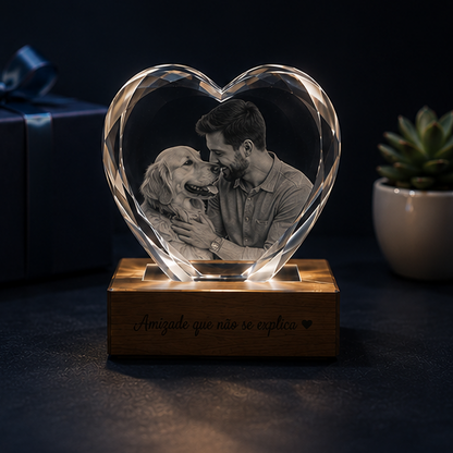 Luminária Coração de Cristal Amor Fiel – Edição Pets
