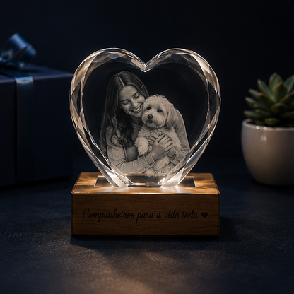 Luminária Coração de Cristal Amor Fiel – Edição Pets