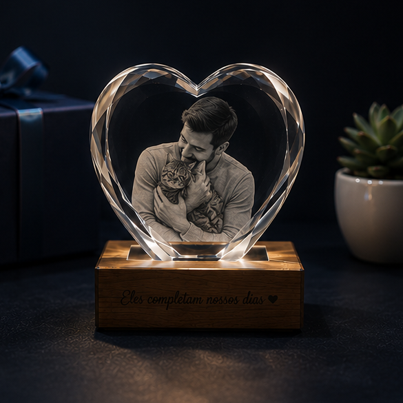Luminária Coração de Cristal Amor Fiel – Edição Pets