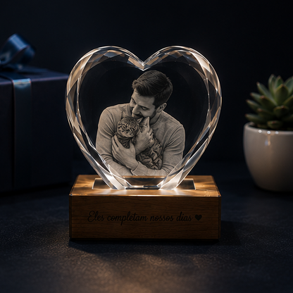 Luminária Coração de Cristal Amor Fiel – Edição Pets