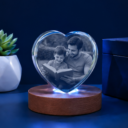 Luminária Coração de Cristal Vínculo Eterno – Edição Pais e Filhos