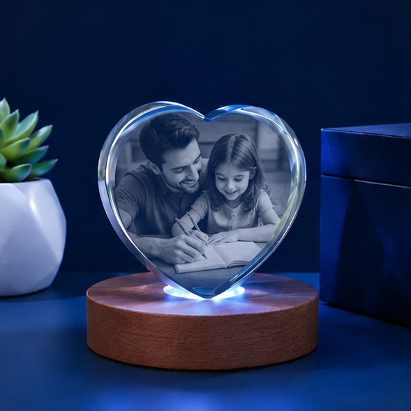 Luminária Coração de Cristal Vínculo Eterno – Edição Pais e Filhos