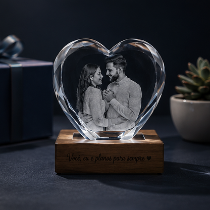 Luminária em Cristal Formato Coração com Frase – Edição Casal