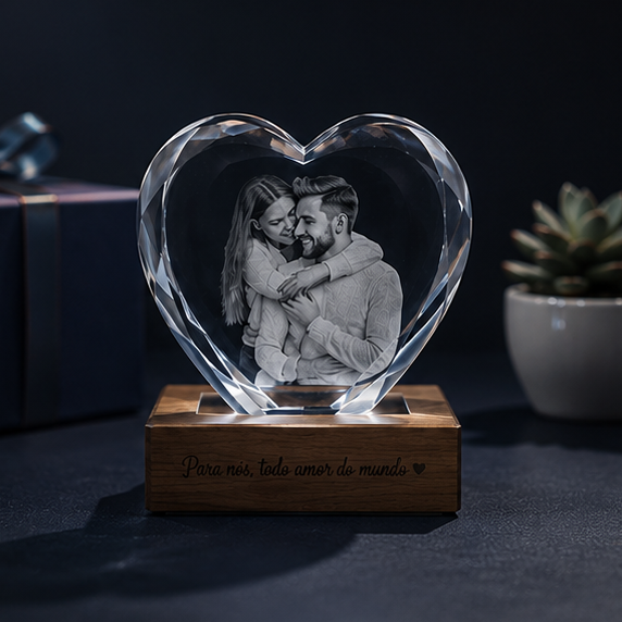 Luminária em Cristal Formato Coração com Frase – Edição Casal