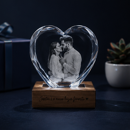 Luminária em Cristal Formato Coração com Frase – Edição Casal