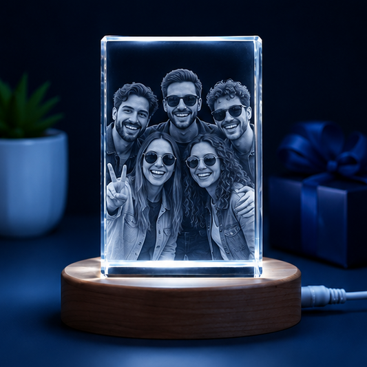 Luminária Retangular em Cristal com Base de LED – Edição Amigos