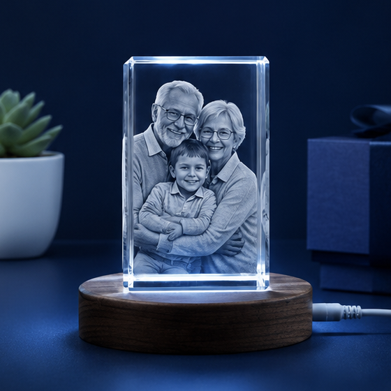 Luminária em Cristal Retangular Memória Viva – Edição Avós e Netos