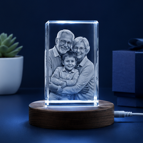 Luminária em Cristal Retangular Memória Viva – Edição Avós e Netos