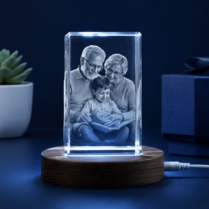 Luminária em Cristal Retangular Memória Viva – Edição Avós e Netos
