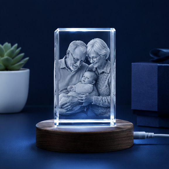Luminária em Cristal Retangular Memória Viva – Edição Avós e Netos