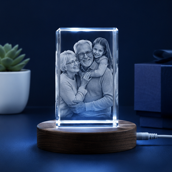 Luminária em Cristal Retangular Memória Viva – Edição Avós e Netos
