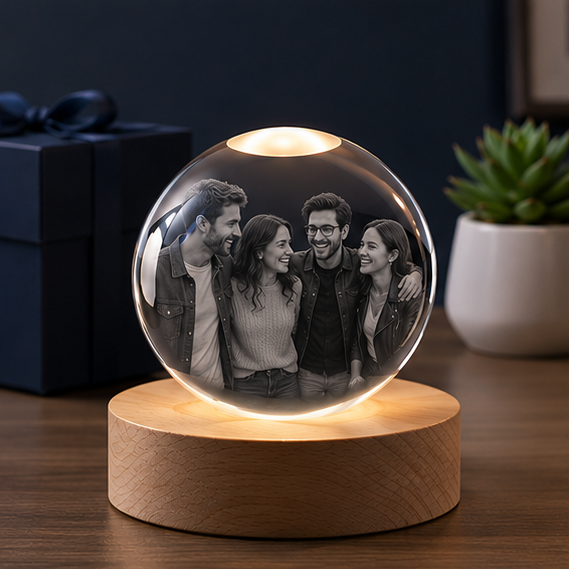 Luminária Esfera em Cristal com Base de LED – Edição Amigos