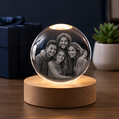 Luminária Esfera em Cristal com Base de LED – Edição Amigos