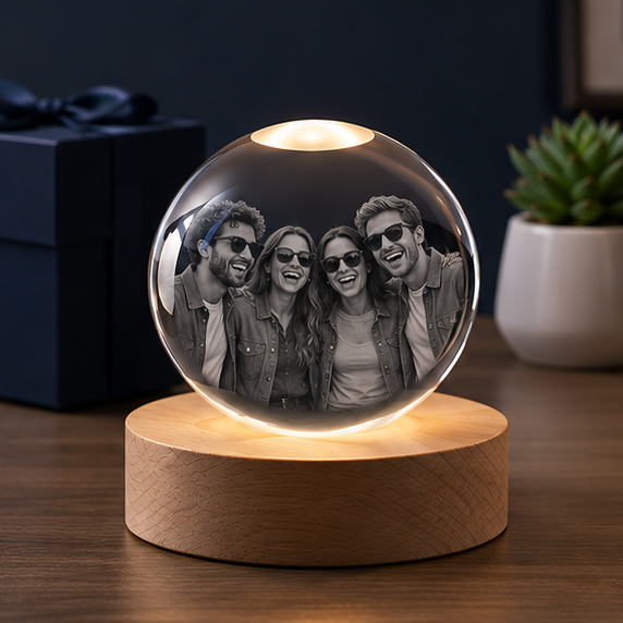 Luminária Esfera em Cristal com Base de LED – Edição Amigos