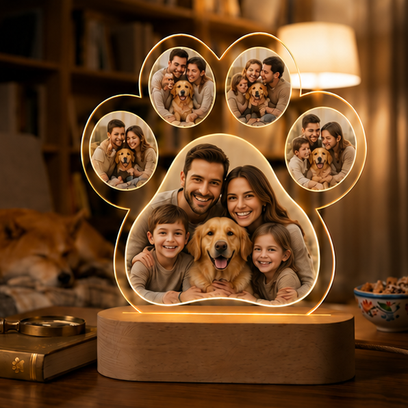 Luminária em Acrílico Patinha de Amor – Edição Família e Pets