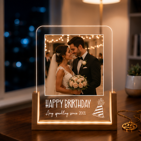 Luminária em Acrílico com Foto e Frase – Edição Casal