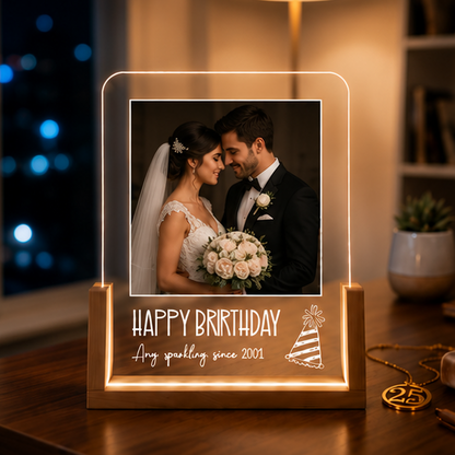 Luminária em Acrílico com Foto e Frase – Edição Casal