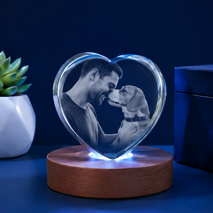 Luminária Coração de Cristal Amor Fiel – Edição Família e Pets