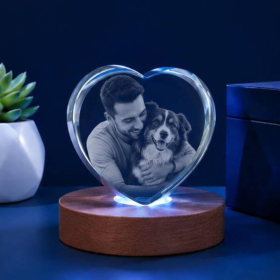 Luminária Coração de Cristal Amor Fiel – Edição Família e Pets