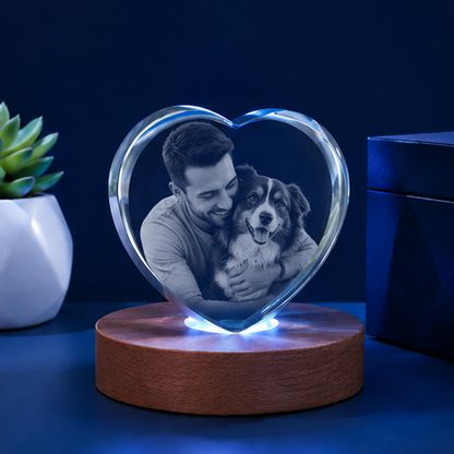 Luminária Coração de Cristal Amor Fiel – Edição Família e Pets