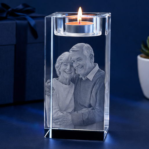 Castiçal em Cristal Retangular – Edição Memória Afetiva - Uma luz que não se Apaga.