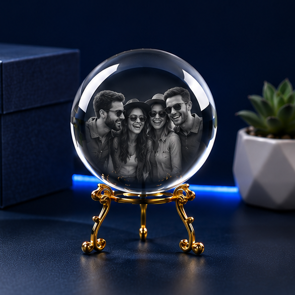 Luminária Esfera em Cristal com Base Dourada Estilo Tripé – Edição Amigos