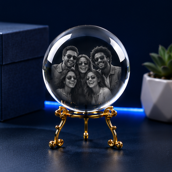 Luminária Esfera em Cristal com Base Dourada Estilo Tripé – Edição Amigos