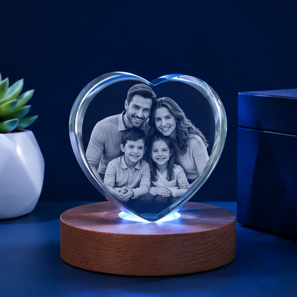 Luminária em Cristal Formato Coração – Edição Família
