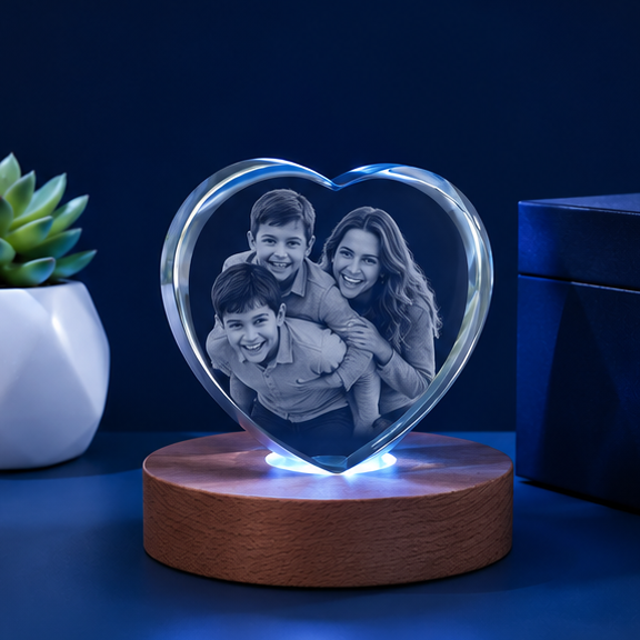 Luminária em Cristal Formato Coração – Edição Família